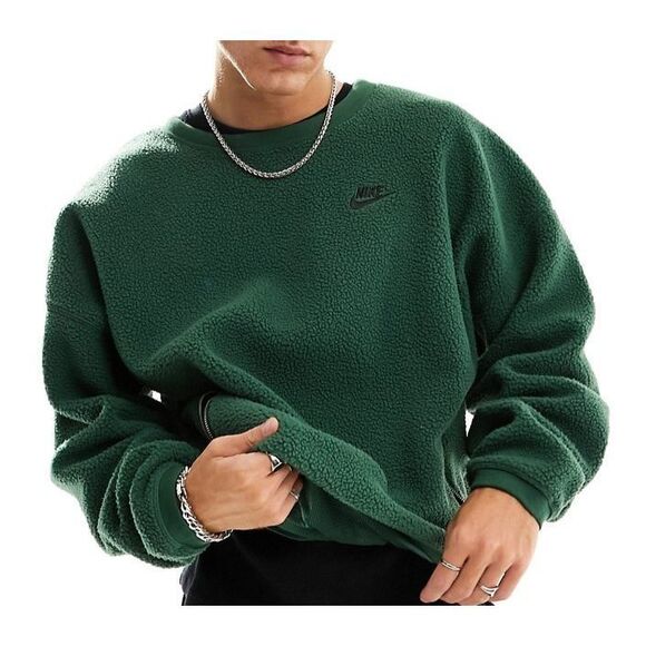 Nike FB8378-323 Men Sz 2XL Green Club Fleece Winterized Crew Neck Sweatshirt - Picture 11 of 11